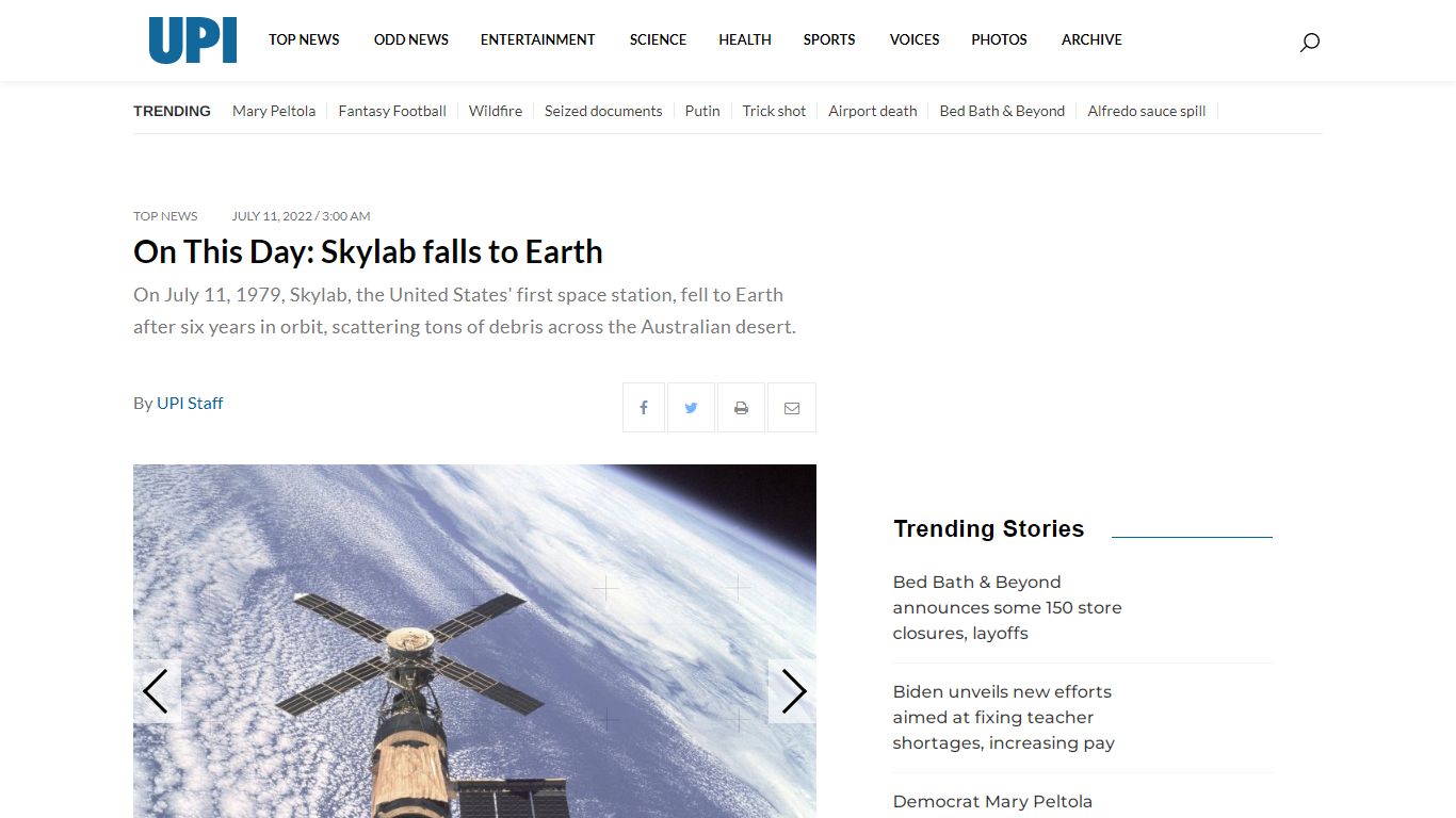 On This Day, July 11: Skylab falls to Earth - UPI.com